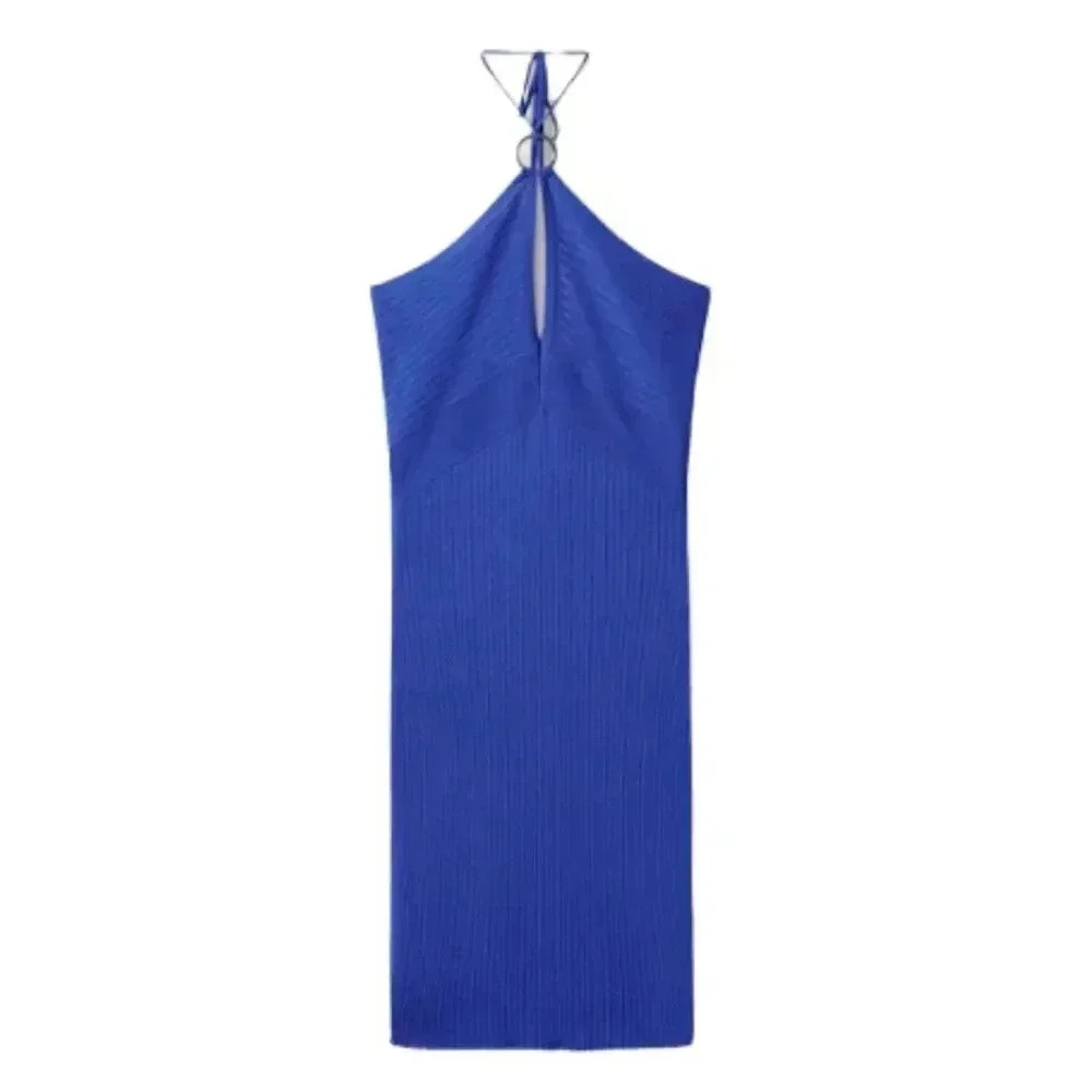 Mango MNG‎ Halter Neck Blue Dress With Metal Detail NWT Size 8
